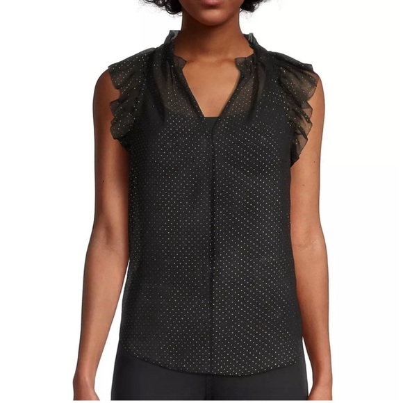 🌹NWT:MICHAEL Michael Kors Dewdrop Chiffon Ruffle Top - Picture 2 of 10